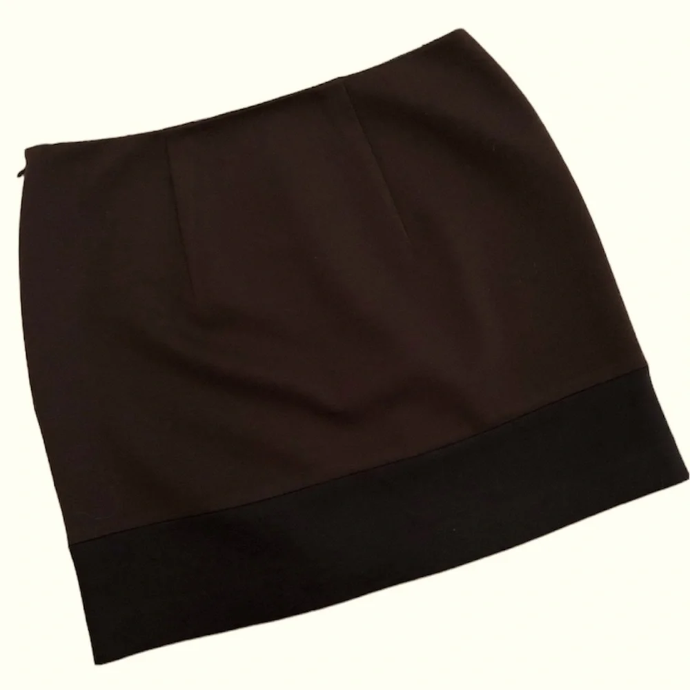 TAHARI ELENA Above the Knee Mini Stretch Lined black brown colorblock mini skirt